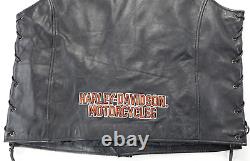 Gilet en cuir noir Harley Davidson pour homme XL Pathway snap vintage à lacets vtg bar