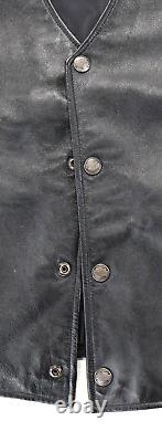 Gilet en cuir noir Harley Davidson pour homme XL Pathway snap vintage à lacets vtg bar