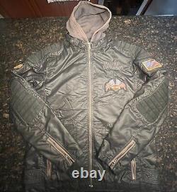 Harley Davidson 3 en 1 / Veste de moto à ailes en cuir et nylon avec barre et bouclier / Grand Taille Longue