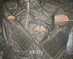 Harley Davidson 3 en 1 / Veste de moto à ailes en cuir et nylon avec barre et bouclier / Grand Taille Longue