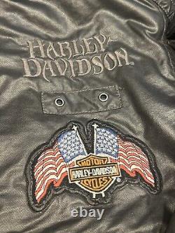 Harley Davidson 3 en 1 / Veste de moto à ailes en cuir et nylon avec barre et bouclier / Grand Taille Longue