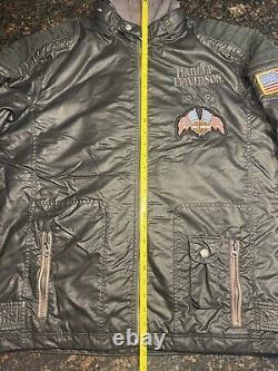 Harley Davidson 3 en 1 / Veste de moto à ailes en cuir et nylon avec barre et bouclier / Grand Taille Longue