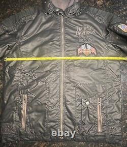 Harley Davidson 3 en 1 / Veste de moto à ailes en cuir et nylon avec barre et bouclier / Grand Taille Longue