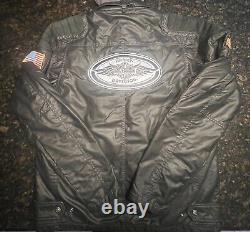 Harley Davidson 3 en 1 / Veste de moto à ailes en cuir et nylon avec barre et bouclier / Grand Taille Longue