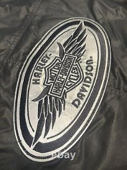 Harley Davidson 3 en 1 / Veste de moto à ailes en cuir et nylon avec barre et bouclier / Grand Taille Longue