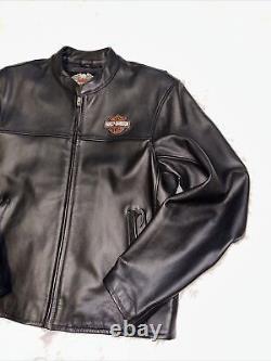 Harley-Davidson 98112-06VM Blouson de moto en cuir noir pour homme avec écusson de barre de protection taille LG