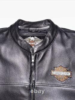 Harley-Davidson 98112-06VM Blouson de moto en cuir noir pour homme avec écusson de barre de protection taille LG