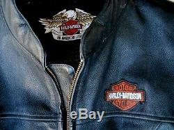 Harley Davidson Bar Men Black Shield Jacket Moto En Cuir XL Zip Manchettes