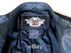 Harley Davidson Bar Men Black Shield Jacket Moto En Cuir XL Zip Manchettes