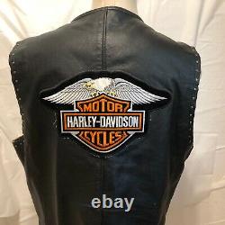 Harley Davidson Bar Shield Aigle Brodé Vest Zip Up Vest En Cuir Taille XL