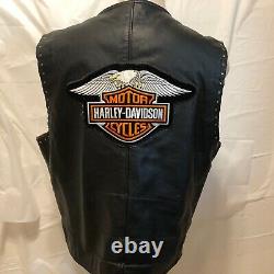 Harley Davidson Bar Shield Aigle Brodé Vest Zip Up Vest En Cuir Taille XL