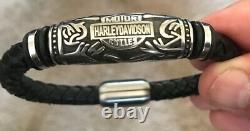 Harley Davidson Bar & Shield Bracelet En Cuir Tressé