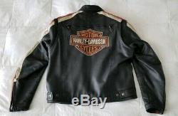 Harley Davidson Bar & Shield Brodé Hommes Veste En Cuir Orange Large