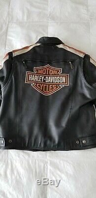 Harley Davidson Bar & Shield Brodé Hommes Veste En Cuir Orange Large