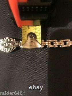 Harley Davidson Bar & Shield En Argent Sterling Chain Link Bracelet Biker 48 Gr Euc