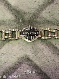 Harley Davidson Bar & Shield En Argent Sterling Chain Link Bracelet Biker 59 Gr Euc