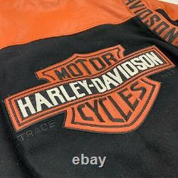 Harley Davidson Bar & Shield Orange Cuir Noir Et Veste En Laine Xs