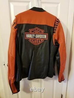 Harley Davidson Bar & Shield Pour Hommes Veste En Cuir Orange-noir 3xl Perf Liner