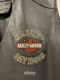 Harley Davidson Bar Shield Snap Up Brodé En Cuir Vest Taille Hommes XL Nice