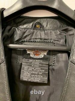 Harley Davidson Bar Shield Snap Up Brodé En Cuir Vest Taille Hommes XL Nice