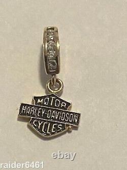 Harley Davidson Bar & Shield Stamper En Or 10k Pour Femmes Petit Pendentif Charm Stones