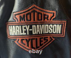 Harley Davidson Bar & Shield Veste En Cuir Noir Orange Doublure Amovible Grande