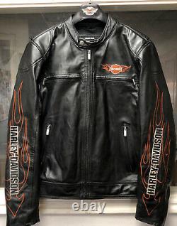 Harley Davidson Barre En Cuir Moyen Pour Hommes & Shield Racing Flames Pig Skin Jacket