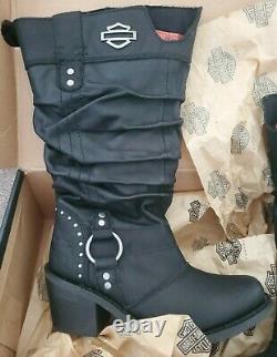 Harley Davidson Black Leather Boots Jana D83562 Zip Bar Shield Sz 8 New In Box
