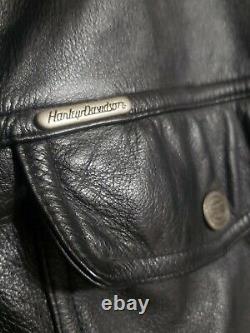 Harley Davidson Chemise En Cuir Noir Veste Bar Bouton Snap Bouton Homme Taille XL