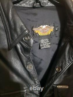 Harley Davidson Chemise En Cuir Noir Veste Bar Bouton Snap Bouton Homme Taille XL