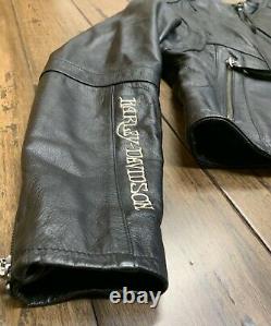 Harley Davidson Femmes Veste En Cuir Noir Taille Xlarge Tribal Bar & Shield