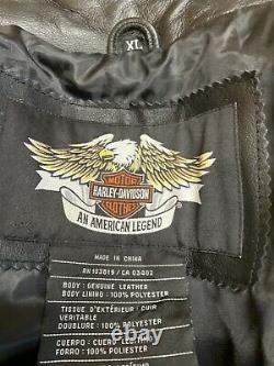 Harley Davidson Femmes Veste En Cuir Noir Taille Xlarge Tribal Bar & Shield