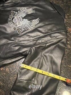 Harley Davidson Femmes Veste en Cuir Noir Cloutée avec Ailes Teal et Écusson Taille SM