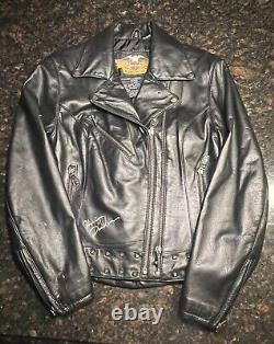 Harley Davidson Femmes Veste en Cuir Noir Cloutée avec Ailes Teal et Écusson Taille SM