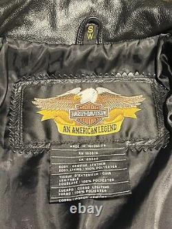 Harley Davidson Femmes Veste en Cuir Noir Cloutée avec Ailes Teal et Écusson Taille SM