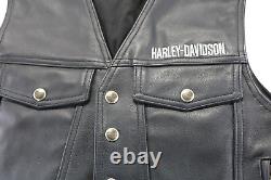 Harley Davidson Gilet Homme M Cuir Noir Piston Snap Bar Dentelle Épais Vintage USA