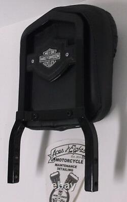 Harley Davidson Gloss Black Bar & Shield Sissy Bar, Pillow Top Doset Pad Logo