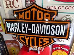 Harley Davidson Grand Bar En Porcelaine Moto Bouclier Signe 31.5 X 24 Convexe