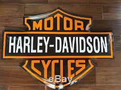 Harley Davidson Grand Bar En Porcelaine Moto Bouclier Signe 31.5 X 24 Convexe
