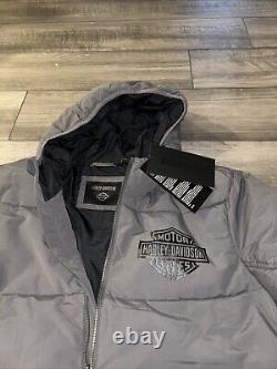 Harley Davidson Homme Grande Capuche Puffer Noir Perlé