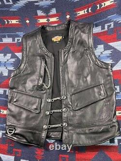 Harley Davidson Homme Veste En Cuir M Piston Noir Snap Bar Shield USA Made Veste
