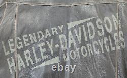 Harley Davidson Hommes Chemise En Cuir Veste L Brun En Détresse Snap Bordé Bar Euc