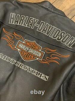 Harley Davidson Hommes En Cuir Bar & Shield Racing Flames Veste Taille 2xlarge