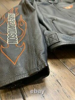 Harley Davidson Hommes En Cuir Bar & Shield Racing Flames Veste Taille 2xlarge
