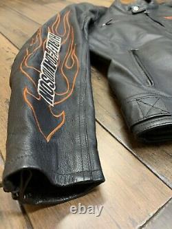 Harley Davidson Hommes En Cuir Bar & Shield Racing Flames Veste Taille Moyenne