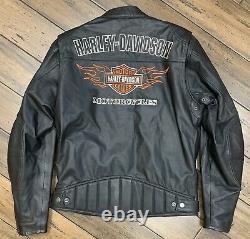 Harley Davidson Hommes En Cuir Bar & Shield Racing Flames Veste Taille Moyenne