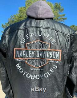 Harley Davidson Hommes Excursion Veste En Cuir Noir XL Bar & Shield 3n1 Hoodie