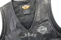 Harley Davidson Hommes Noir Gilet En Cuir L Doux Classic Zip Bar Bouclier Hd Vintage