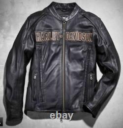 Harley Davidson Hommes Roadway Veste D'équitation En Cuir Noir Bar&shield L 98015-10vm