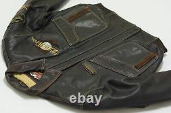 Harley Davidson Hommes V-twin Winged Bar-shield Brown Leather Vintage Jacket L Rare